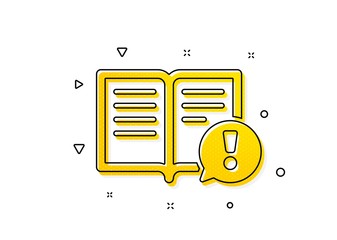 Exclamation mark sign. Interesting facts icon. Book symbol. Yellow circles pattern. Classic facts icon. Geometric elements. Vector