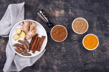 Powder of turmeric, cinnamon and ginger
