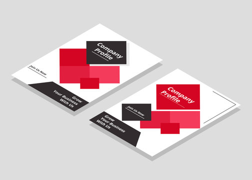 Abstract Business Company Profile Cover Isometric Mock Up Template With Red Square Shapes Design