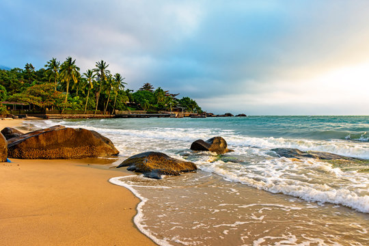 Tropical beach on the island of Ilhabela north coast of Sao Paulo, Brazil
