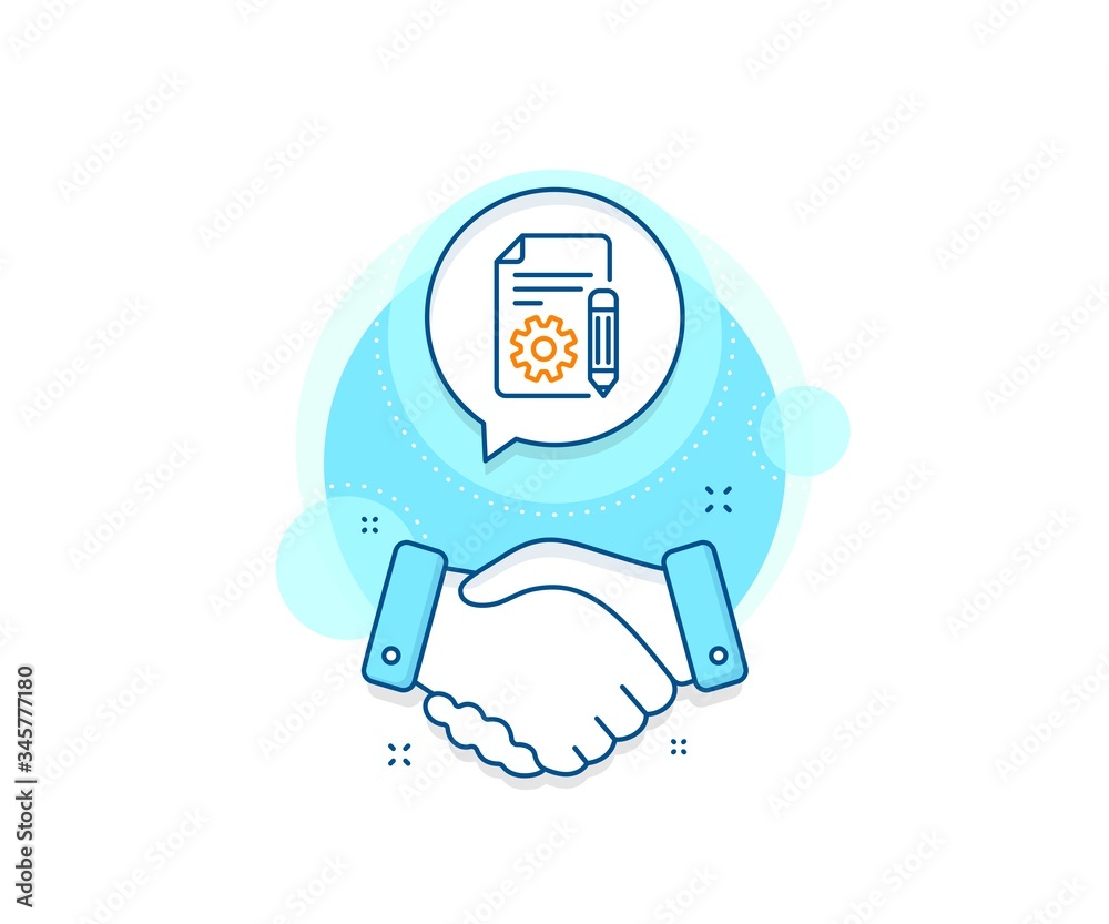 Aufkleber technical instruction sign. handshake deal complex icon. documentation line icon. agreement shaking 