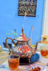 Traditional moroccan tea in city Chefchaouen,  Morocco, Africa.