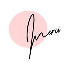 Merci Card. Hand Written Lettering for Title, Heading, Photo Overlay, Wedding Invitation, Thank You Message.