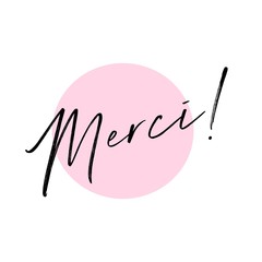 Merci Card. Hand Written Lettering for Title, Heading, Photo Overlay, Wedding Invitation, Thank You Message.