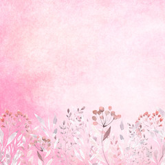 Retro delicate watercolor flowers with pink vintage background