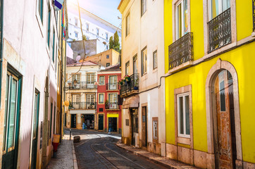 Beautiful old cozy street in Lisbon, Portugal