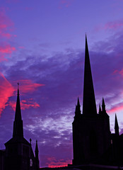 Naklejka premium Enniskillen Church Spires In a sunset
