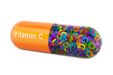 Vitamin C capsule, ascorbic acid. 3D rendering