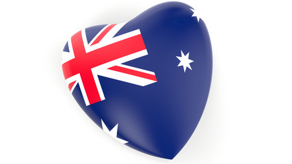 flag of Australia in heart on white background, 3d rendering