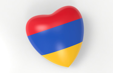 flag of Armenia in heart on white background, 3d rendering