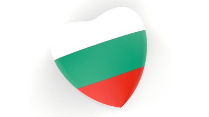 flag of Bulgaria in heart on white background, 3d rendering