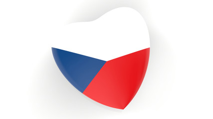 flag of Czechia in heart on white background, 3d rendering