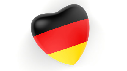 flag of Germany in heart on white background, 3d rendering