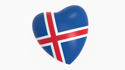 flag of Iceland in heart on white background, 3d rendering