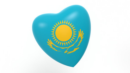 flag of Kazakhstan in heart on white background, 3d rendering