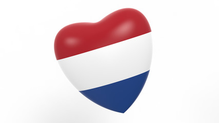 flag of Holland in heart on white background, 3d rendering