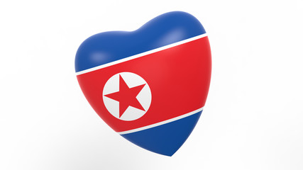 flag of North Korea in heart on white background, 3d rendering