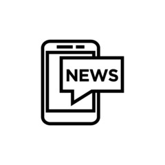 Fototapeta premium Mobile news and notification icon in outline style on white background