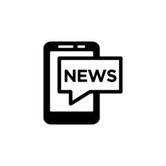 Mobile news and notification icon in black flat design on white background