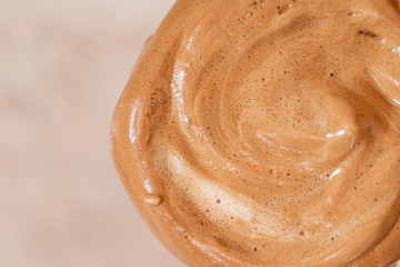 Macro dalgona coffee foam