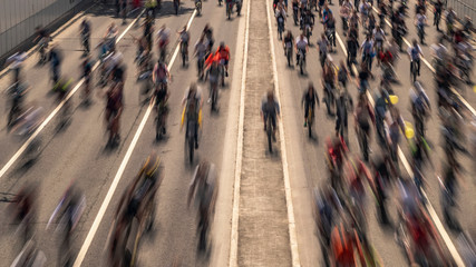 Big parade of bicyclists, bike riders