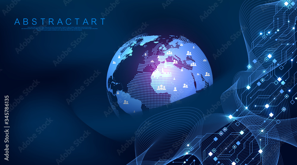 Aufkleber Global network connection concept. Big data visualization. Social network communication in the global computer networks. Internet technology. Business. Science. Vector illustration
