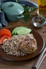 cutlet with buckwheat and vegetables