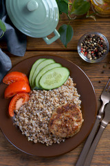 cutlet with buckwheat and vegetables