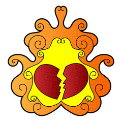 broken heart vector design. digital hand drawn. halftone texture