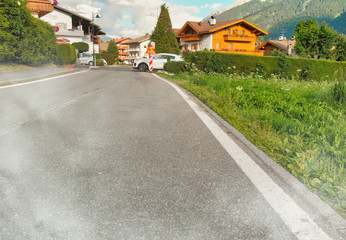 DOBBIACO, ITALY - AUGUST 2018: Street view of famous italian dolomites town