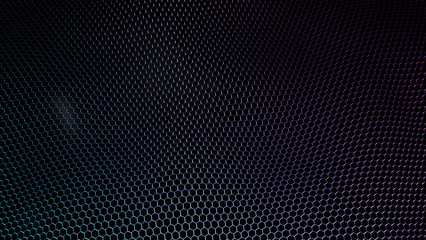 Abstract futuristic wavy surface hexagon pattern with back light realistic 3D Rendering