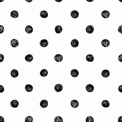 Vector geometric textured irregular black dot pattern with grunge sketchy dot on white background. Simple doodle background. Surface pattern design.