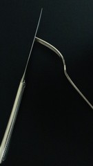 Black and white. Knife and fork.  