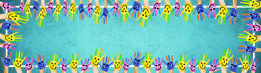 School / kindergarten background background banner panorama - Many brightly painted children's...