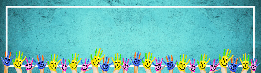 School / kindergarten background background banner panorama - Many brightly painted children's...