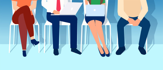 Vector of people sitting on the chairs in the office waiting for job interview.