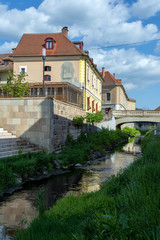 Fototapeta na wymiar Eger creek in Eger, Hungary on a sunny spring afternoon.