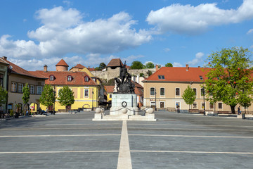 Dobo square in Eger, Hungary on a spring evening