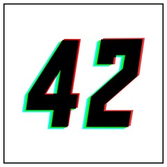 Number 42, forty two vector desing logo.Dynamic, split-color, shadow of  number red, green, blue in black frame on white background.For social media,design elements, anniversary celebration greeting