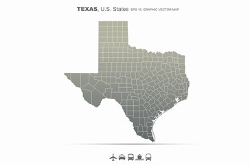 texas map. vector map of texas, U.S states. amreica country map. 