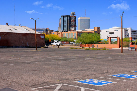 Empty car park in downtown Tucson AZ during the Covid-19 lockdown.