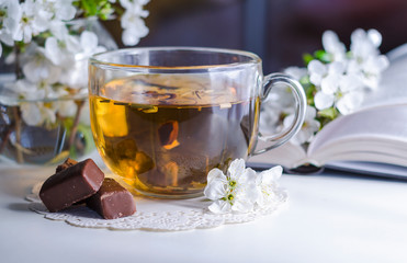 Tea and cherry flowers