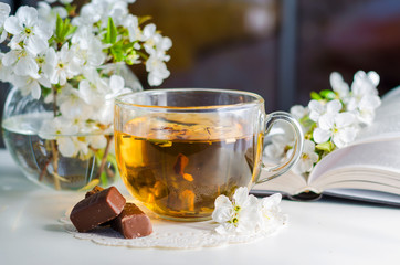 Tea and cherry flowers