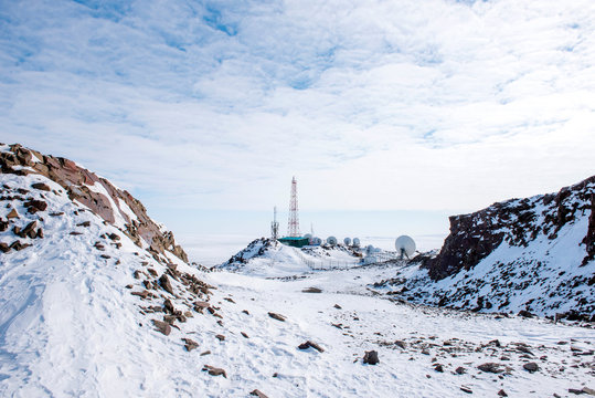 Sell site located on the hill in tundra next to Anadyr, small town in Chukotka, Russia