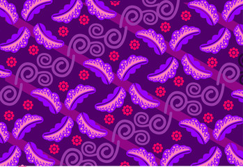 Indonesian batik motifs with very distinctive plant patterns,Vector