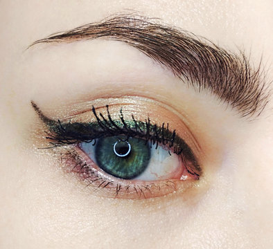 Blue Eye Gold Green Arrow Eyeliner Make-up Eyebrow Lash Cosmetic Swatch Fashion Macro Photo