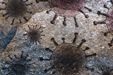 Close up view on granite and rock surfaces with engraved virus fossils