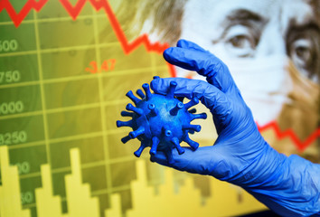 COVID-19 impacts to business, graph of stock market crash during coronavirus pandemic, world economy hits by novel corona virus