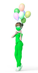 nurse cartoon is holding some ballons in a pin up pose on white background
