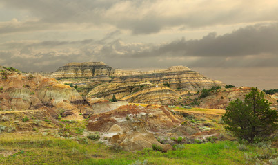 Fototapeta na wymiar Panorama of the Unique Eroded Landscape of Theodore Roosevelt National Park, North Dakota